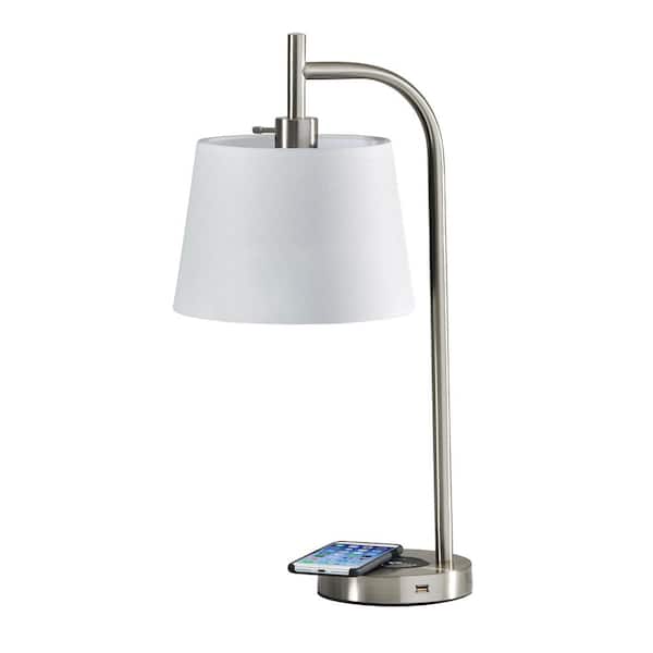 Adesso Drake 25 in. Brushed Steel Table Lamp with Qi Wireless Charging