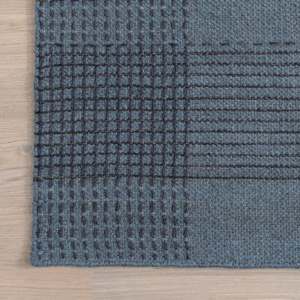 Blue Plaid Handmade Wool Area Rug, 3' x 5'