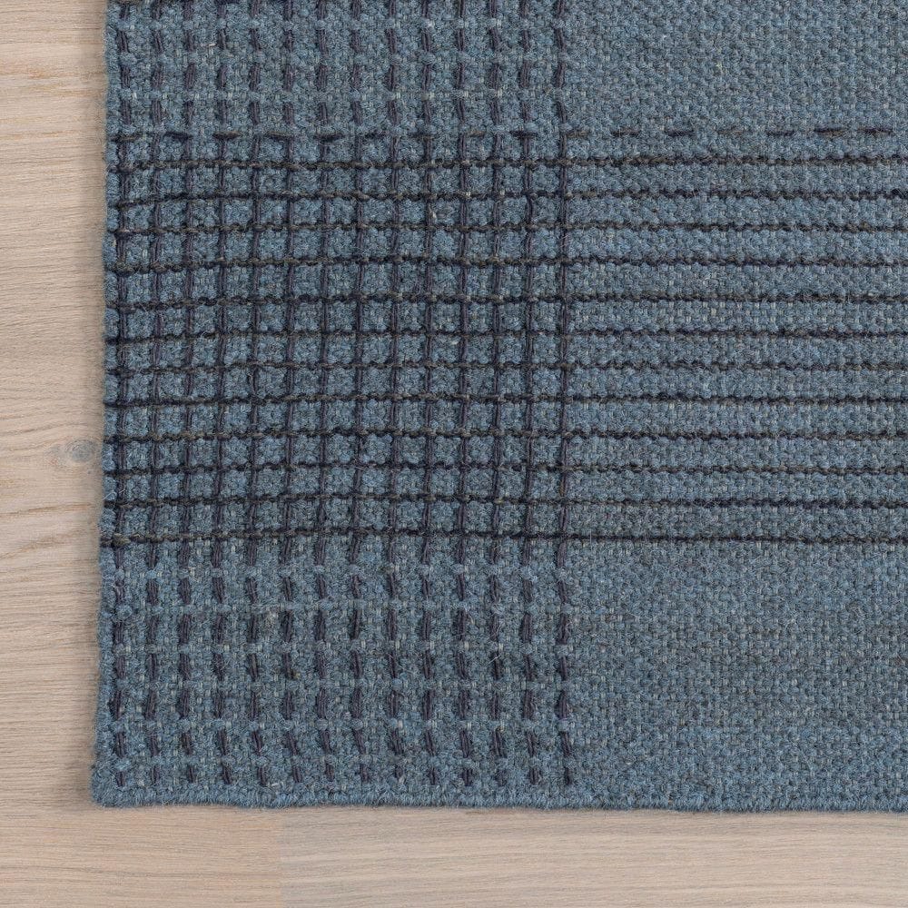 Blue Plaid Handmade Wool Rectangular Area Rug 8' x 10'