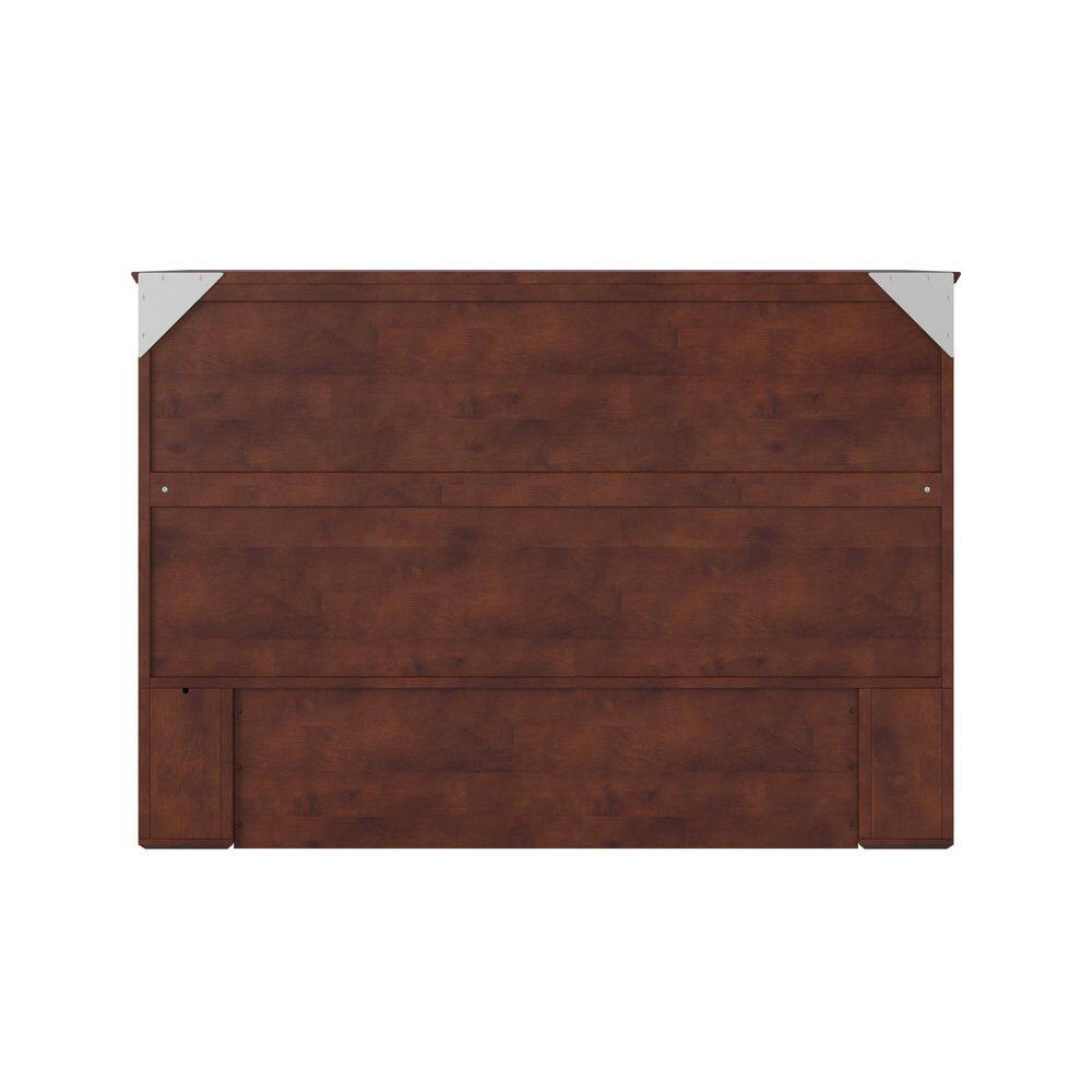 Walnut Full Murphy Bed Chest with Upholstered Wood Frame and Drawer