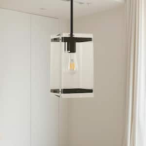 1-Light Black Pendant Hanging Light with Clear Glass Shade for Kitchen Island