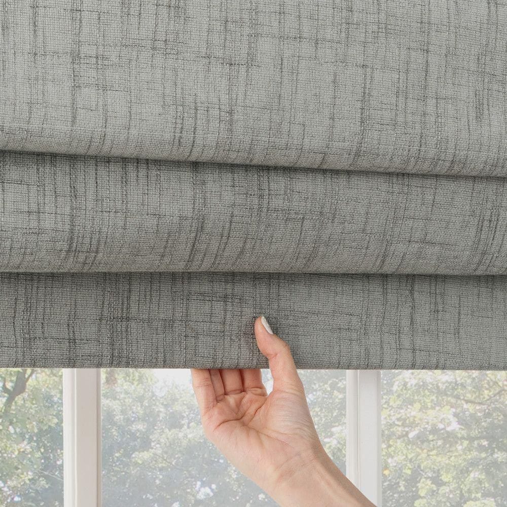 Gray Fabric Cordless Blackout Roman Shade 27"W x 64"L