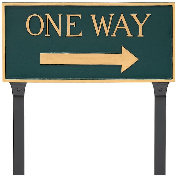 10.25 in. x 21 in. Large Rectangle Right One Way Statement Plaque Sign with Lawn Stakes - Green/Gold