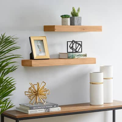 Home Basics Wood Floating Shelf with Key Hooks, White HDC94952 - The Home  Depot