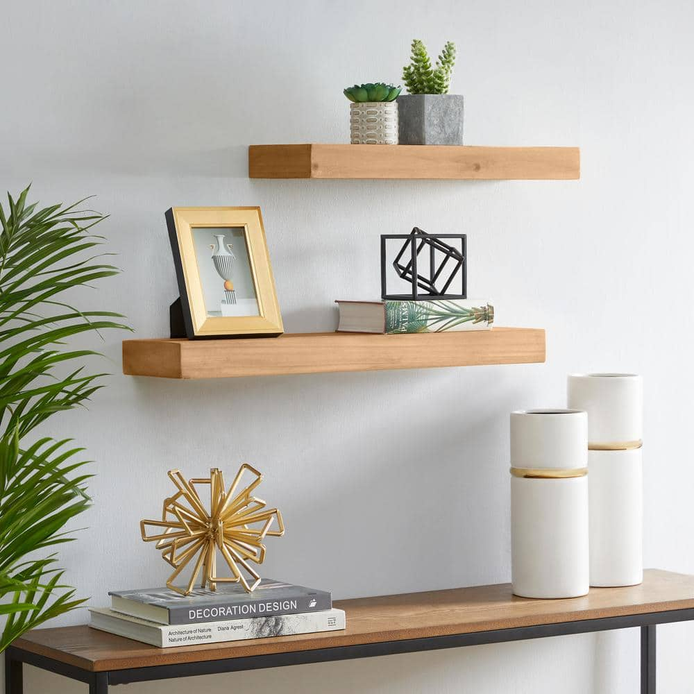 StyleWell Modern Wood Floating Wall Shelves (Set of 2) (26 in. W x 2 in ...