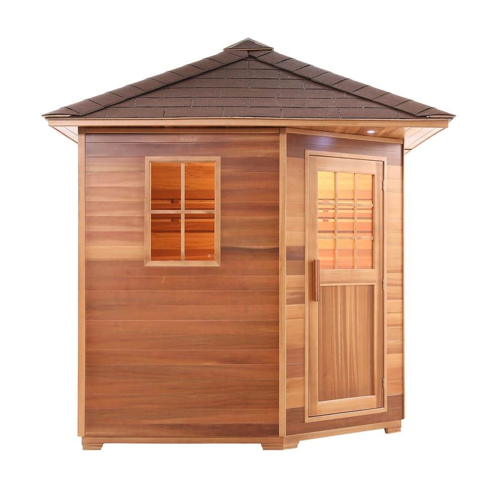 Canadian Red Cedar 8-Person Outdoor Sauna with Asphalt Roof
