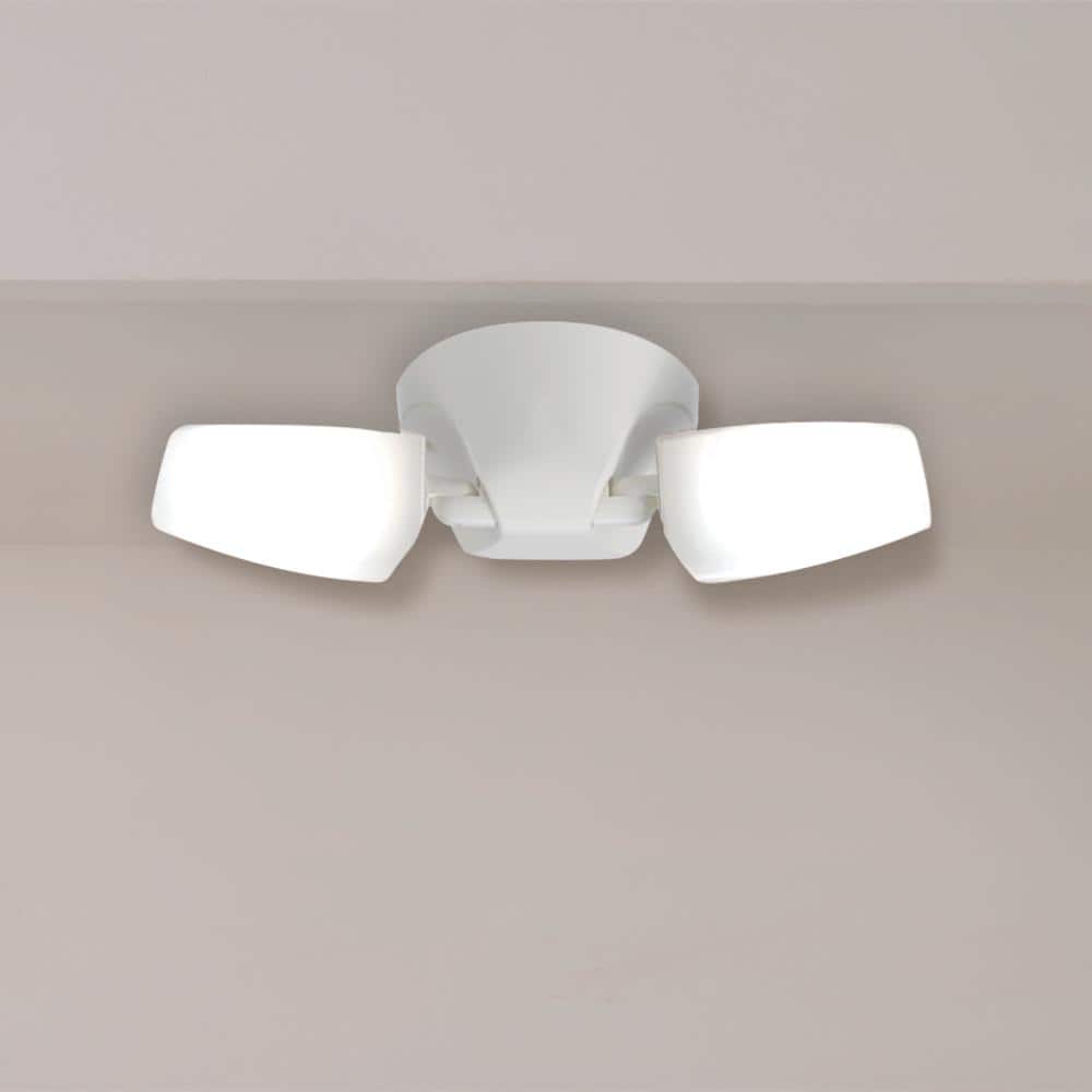 White Dual Head LED Outdoor Floodlight with Frosted Lens