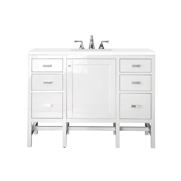 James Martin Vanities Addison 48 in. W x 23.5 in D x 35.5 in H Single Bath Vanity in Glossy White with Classic White Quartz Top