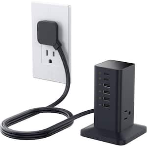 Charging Station 30-Watt, 9-in-1 Charger Blocks for Tablets, Earphone with Surge Protector, 5 ft. Flat Extension Cord