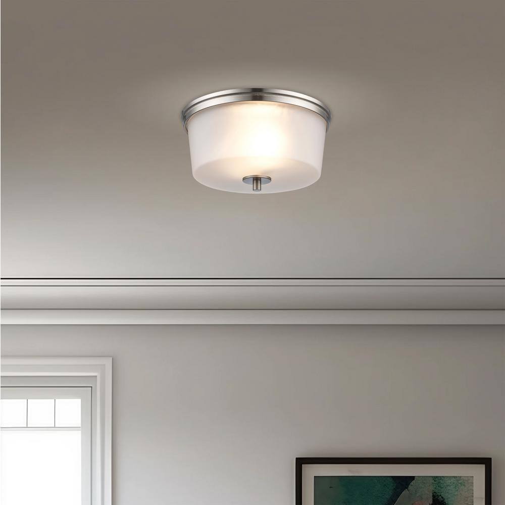 Fusion 14" Brushed Nickel and Frosted Glass Flush Mount Light