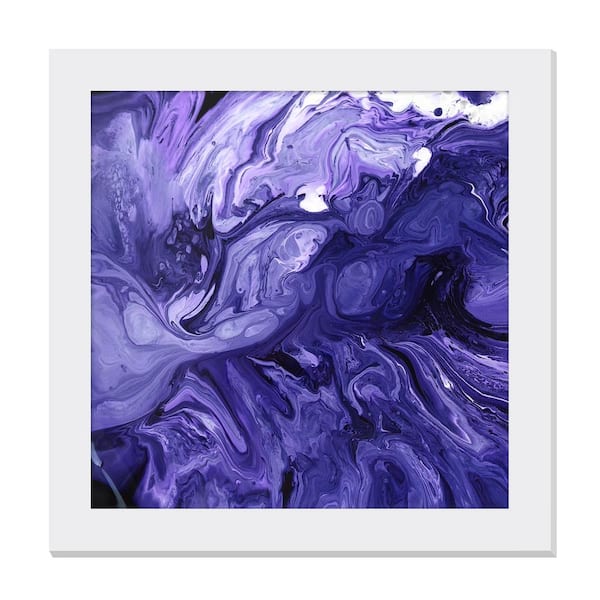 Unbranded Gallery-Grade Intense Violet Explosion White Framed Acrylic Abstract Statement Wall Art 48 in. x 48 in.