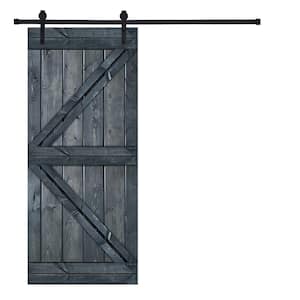 Modern K-Bar Series 30 in. x 84 in. Icy Gray stained Knotty Pine Wood DIY Sliding Barn Door with Hardware Kit