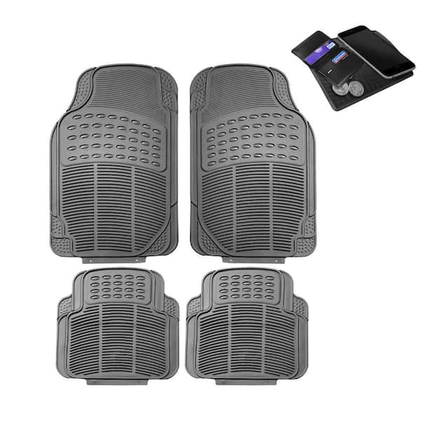 FH Group High Quality Gray Trimmable Non Slip 4 Pieces 29 in. x 18 in. Rubber Car Floor Mats