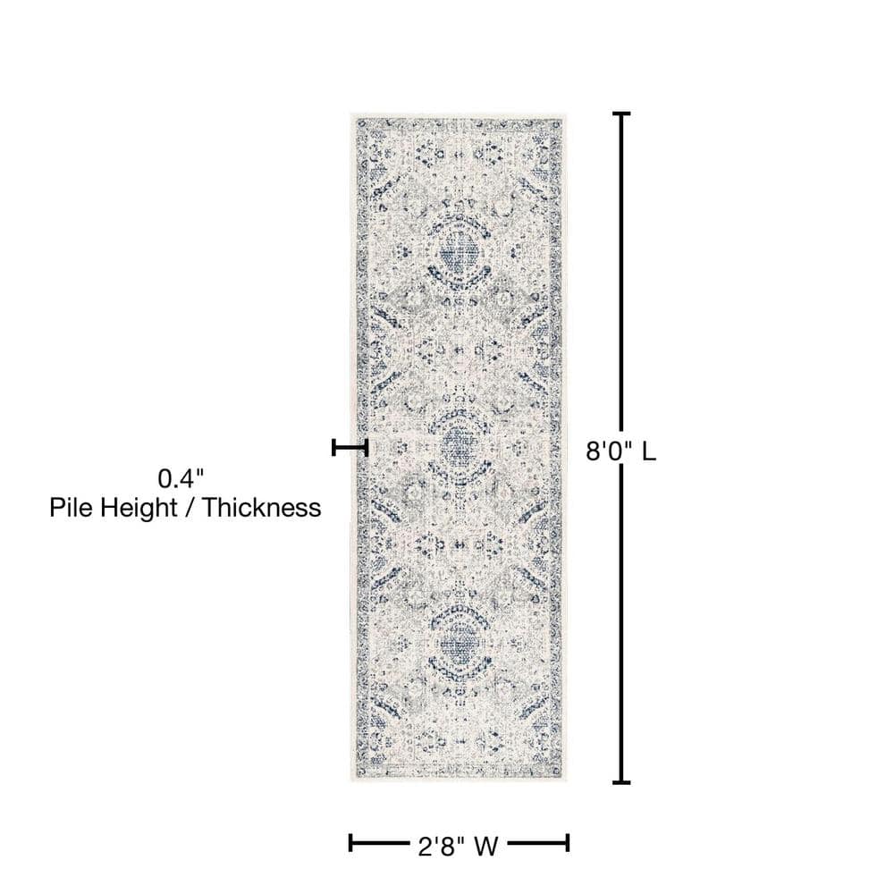 Blue and Gray Synthetic Reversible Vintage Runner Rug