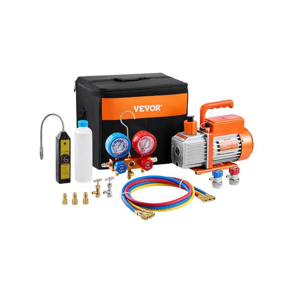 4.5 CFM AC Vacuum Pump and Gauge Set Single Stage Rotary Vane HVAC Air Vacuum Pump A/C Refrigerant Manifold Gauge Kit
