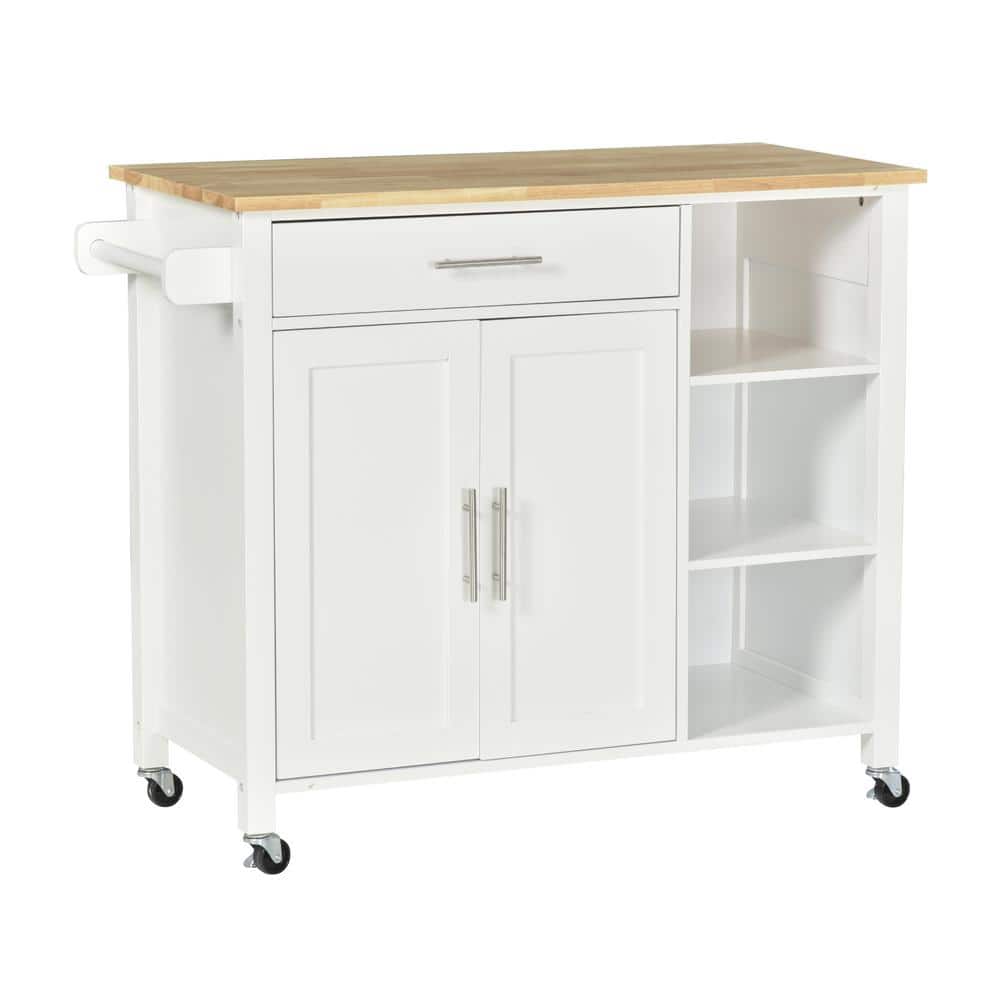 HOMCOM Grey Wooden Rolling Kitchen Storage Island with Wheels and ...