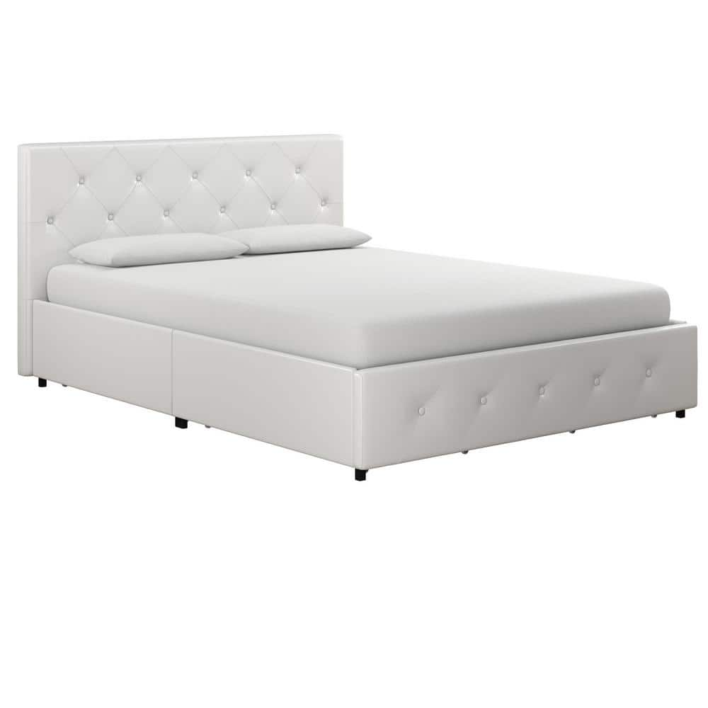 DHP Dean White Faux Leather Upholstered Queen Bed With Storage DE11514 ...