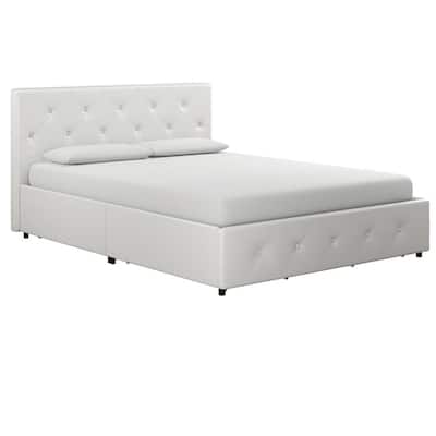DHP Dean White Faux Leather Upholstered Full Bed with Storage