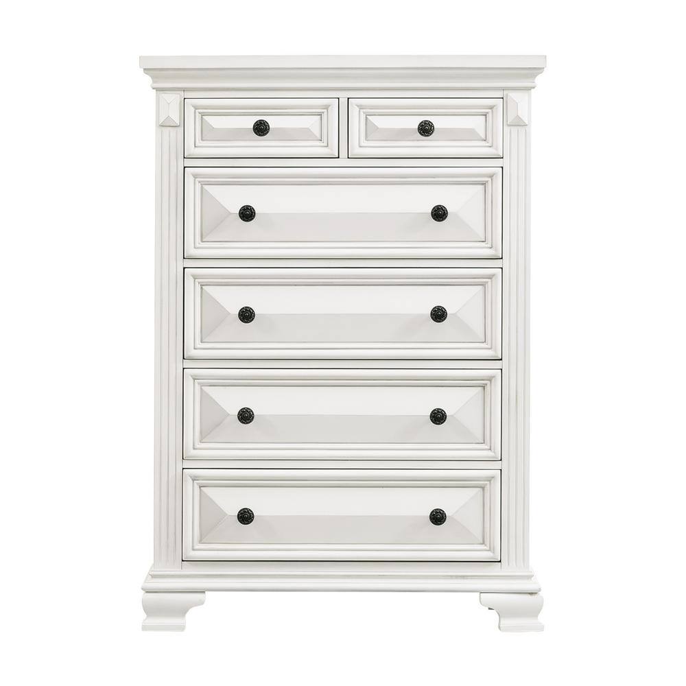 Trent White Transitional 6-Drawer Vertical Chest with Felt Lining