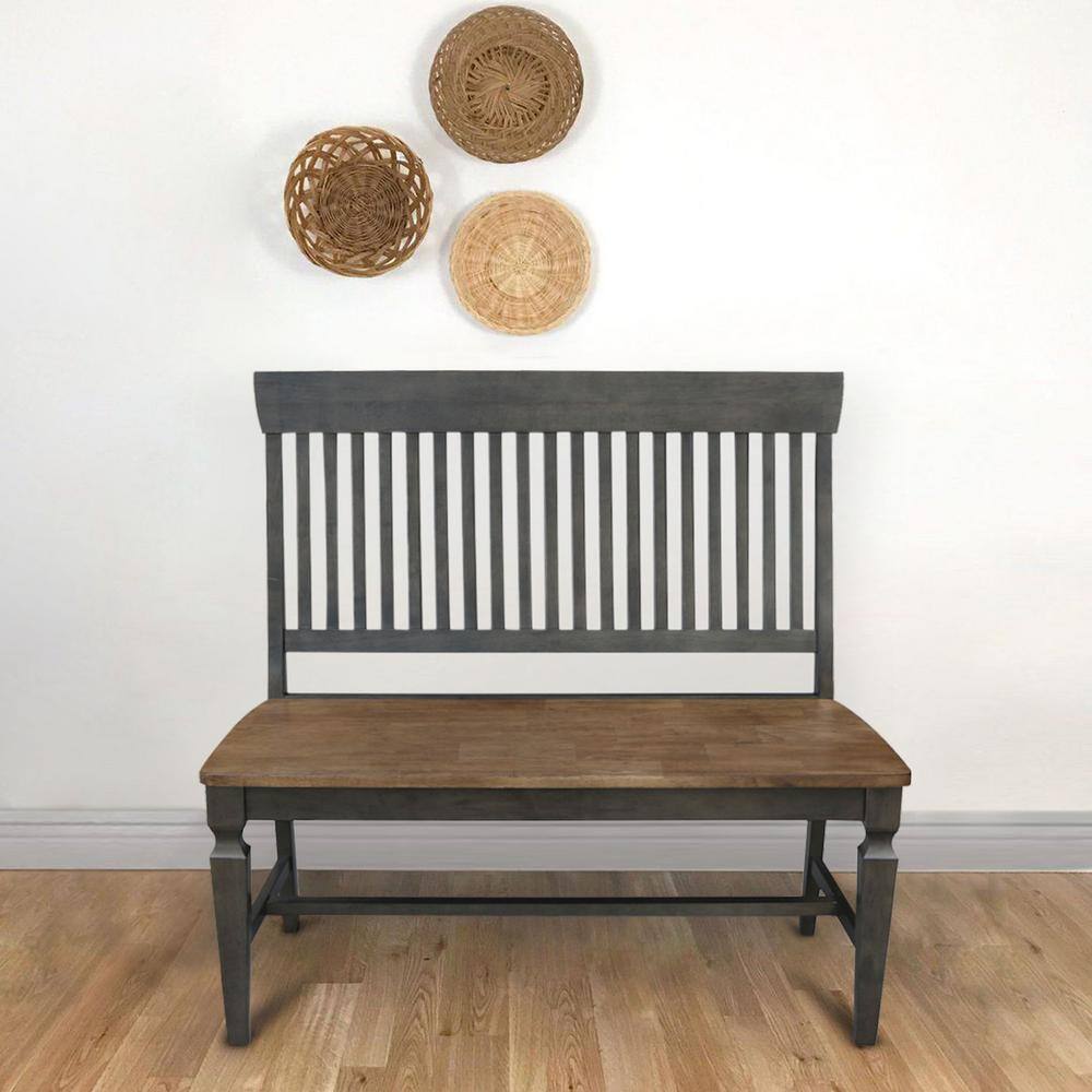 Elegant Vista Slatback Solid Hardwood Bench in Hickory Brown