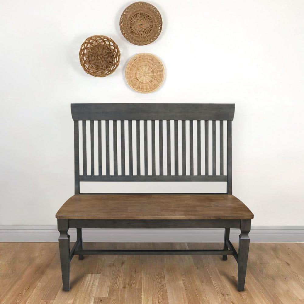Elegant Vista Slatback Solid Hardwood Bench in Hickory Brown
