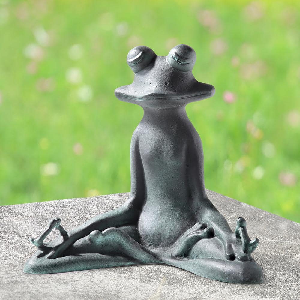 Verdigris Green Aluminum Yoga Frog Garden Sculpture 12 Inches High