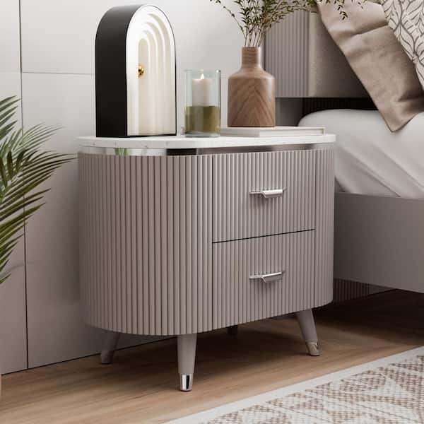 Furniture of America Quill Light Gray 2-Drawer 28.5 in. W Nightstand