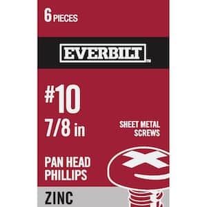 #10 x 7/8 in. Zinc Plated Phillips Pan Head Sheet Metal Screw (6-Pack)