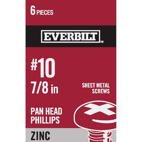 Everbilt #10 x 7/8 in. Zinc Plated Phillips Pan Head Sheet Metal Screw (6-Pack)