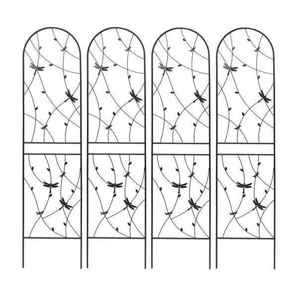 4-Pack 86.7 in. H x 19.7 in. W Rustproof Metal Garden Trellis, Flower Support for Climbing Plants, Black(Dragonfly)