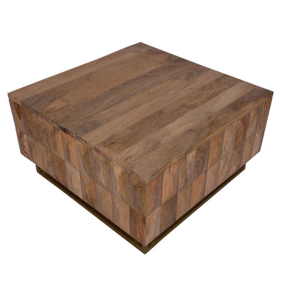 Farmhouse Chic 33" Mango Wood & Brass Lift-Top Storage Trunk Coffee Table