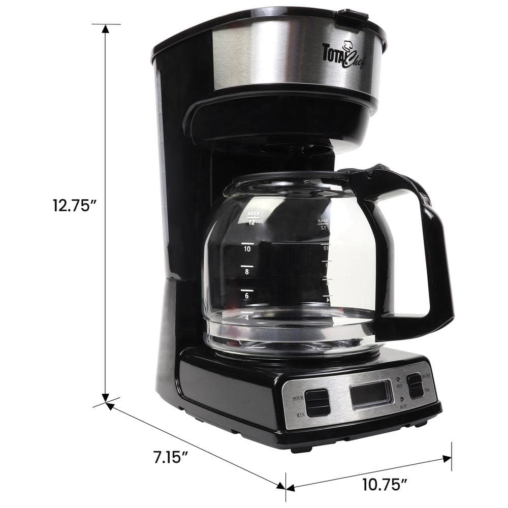 Sleek 12-Cup Black Stainless Steel Programmable Coffee Maker