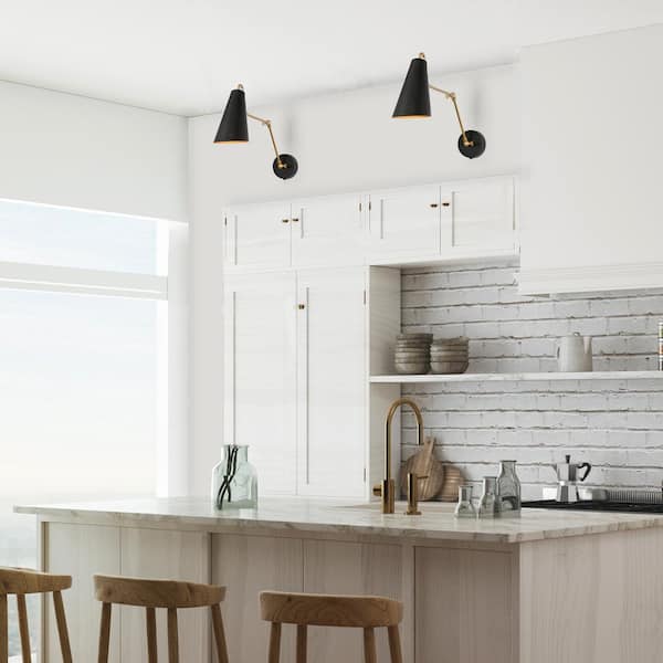 Black DIY Swing Arm Wall Lamp, 1-Light Modern Gold Wall Sconce, Farmhouse Wall Light Fixture for Bedrooms, Hallways