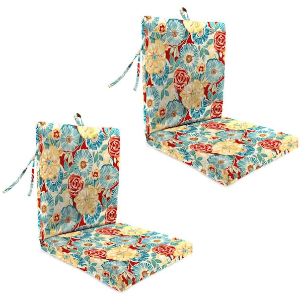 Jordan Manufacturing 38 in. L x 21 in. W x 2 in. T Rectangular Outdoor Dining Chair Cushion in Retro Flower (2-Pack)