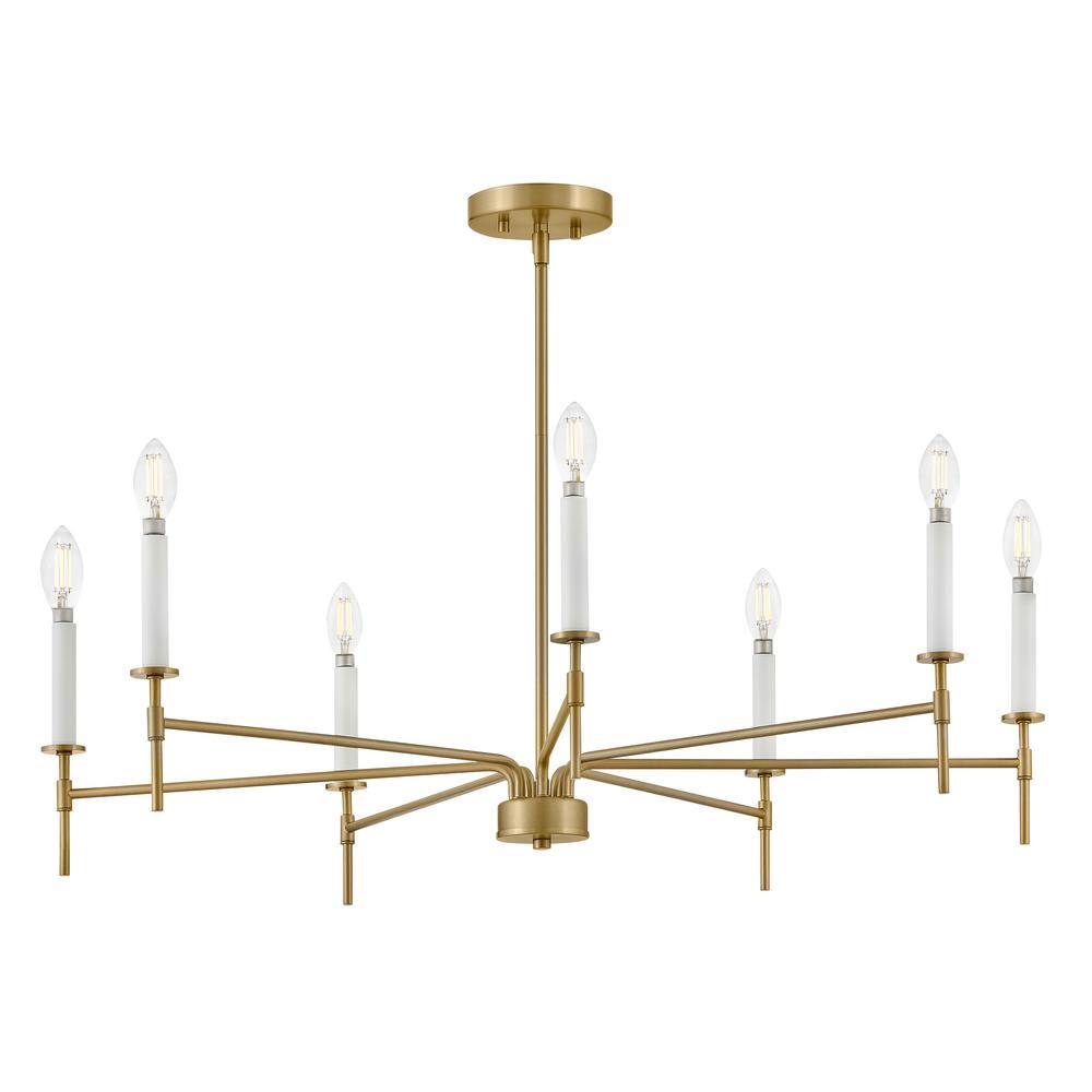 Hux 36" Lacquered Brass 7-Light Candle Style Chandelier