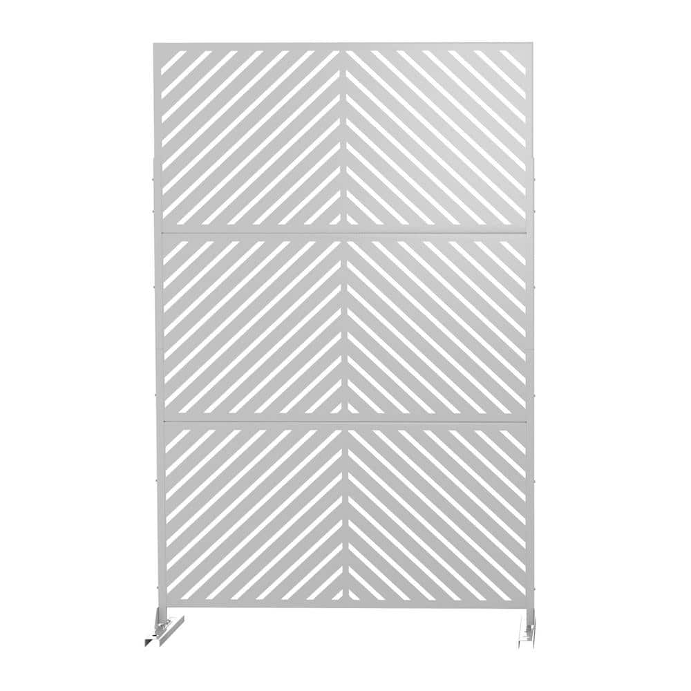 75 x 48 in. White Modern Outdoor Screen Privacy Screen with Paralle Pattern