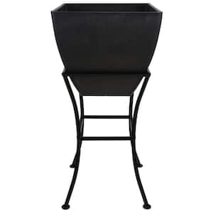 12 in. Square Indoor/Outdoor Graphite Polyethylene Planter with Wrought Iron Stand