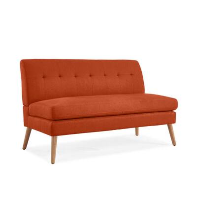 Werner 55.1 in. Vibrant Orange Linen-like Fabric with Natural Legs 2 Seat Mid Century Modern Armless Loveseat
