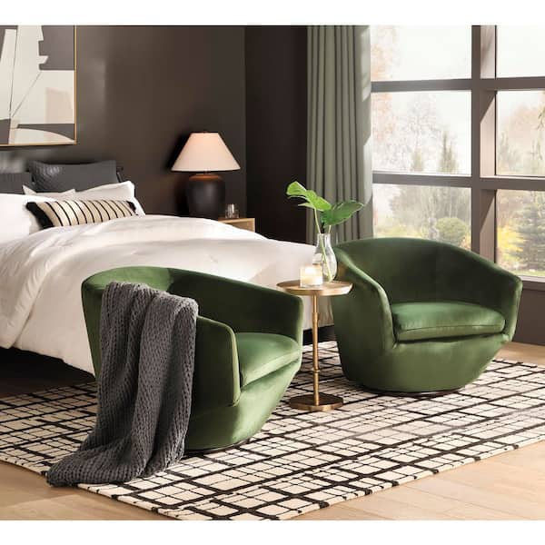 Spruce & Spring Elowen Olive Velvet Fabric Swivel Arm Chair with