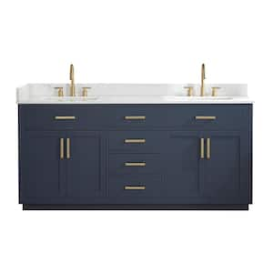 Gavino 72 in. W x 22 in. D x 34 in. H Bath Vanity in Royal Blue with Grain White Composite Stone Top