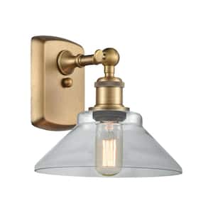 Orwell 8.38 in. 1-Light Brushed Brass Wall Sconce with Clear Glass Shade