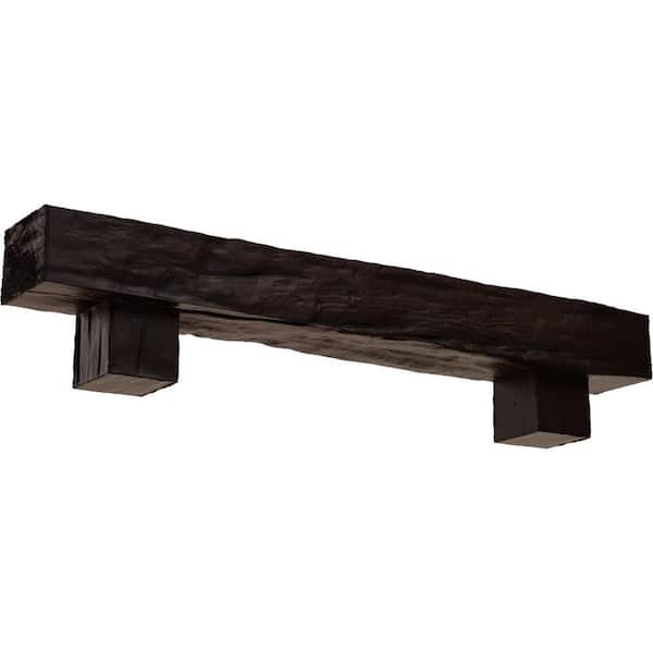 Ekena Millwork 6 in. x 6 in. x 7 ft. Riverwood Faux Wood Fireplace Mantel Kit, Alamo Corbels, Premium Mahogany