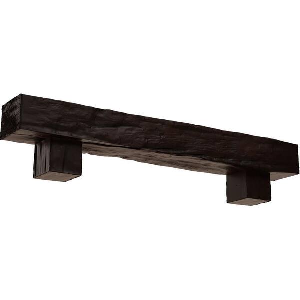 Ekena Millwork 6 in. x 8 in. x 3 ft. Riverwood Faux Wood Fireplace Mantel Kit with Alamo Corbels, Premium Mahogany
