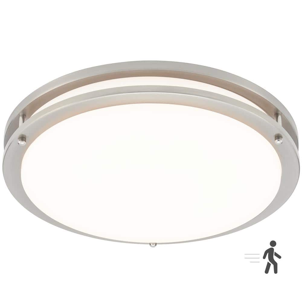 14-Inch Satin Nickel LED Round Flush Mount Ceiling Light with Motion Sensor