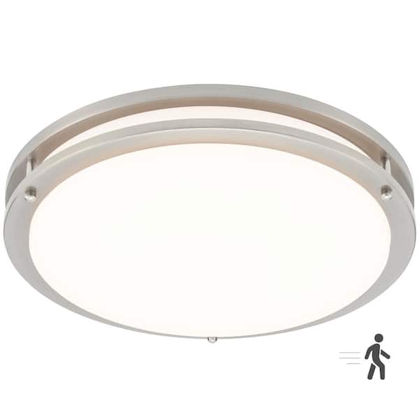 14 in. Satin Nickel LED Ceiling Mount Fixture w/Motion Sensor For Standby Dimming, 5 CCT 2700K-5000K, 1300 Lumens