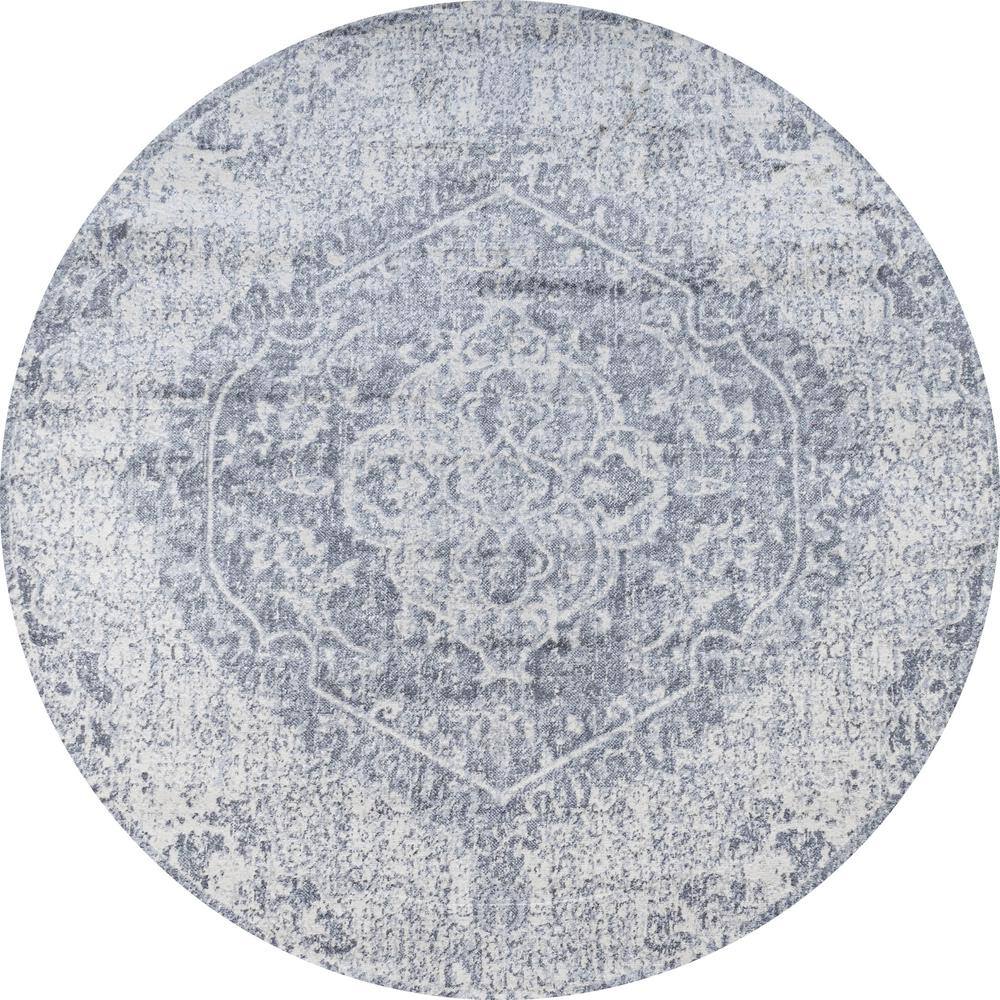 Gray Round Reversible Synthetic Medallion Rug