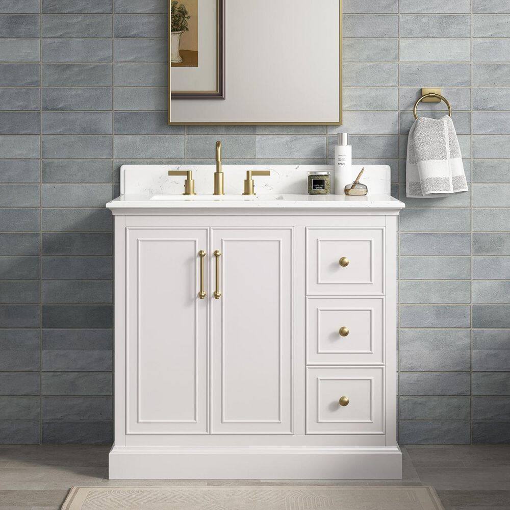 Ravenscroft 37 in. Single Sink White Swan Bath Vanity with Carrara White Engineered Stone Top (Assembled) price history on PriceWatchPro