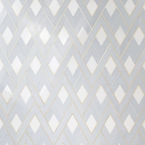Kappa Celeste Blue 12.12 in. x 15.59 in. Polished Marble and Brass Mosaic Wall Tile (1.31 sq. ft. /Each)