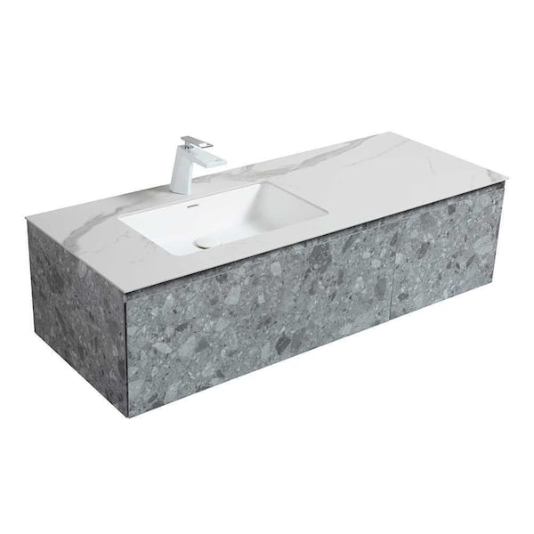 George William Cabinetry Burlington 53 in. W x 20.7 in. D. x 13.8 in. H Bath Vanity with imitation stone design