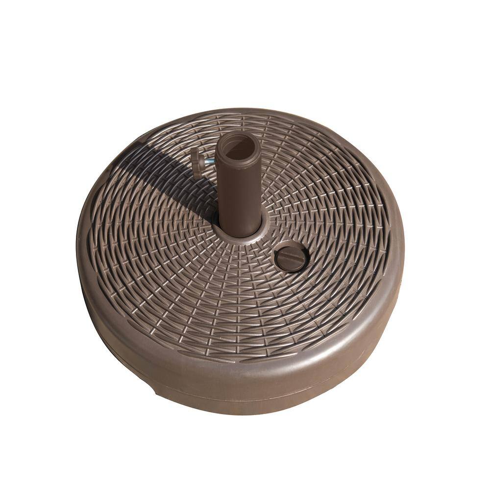 Brown Wicker Weave Fillable Patio Umbrella Base with Steel Support